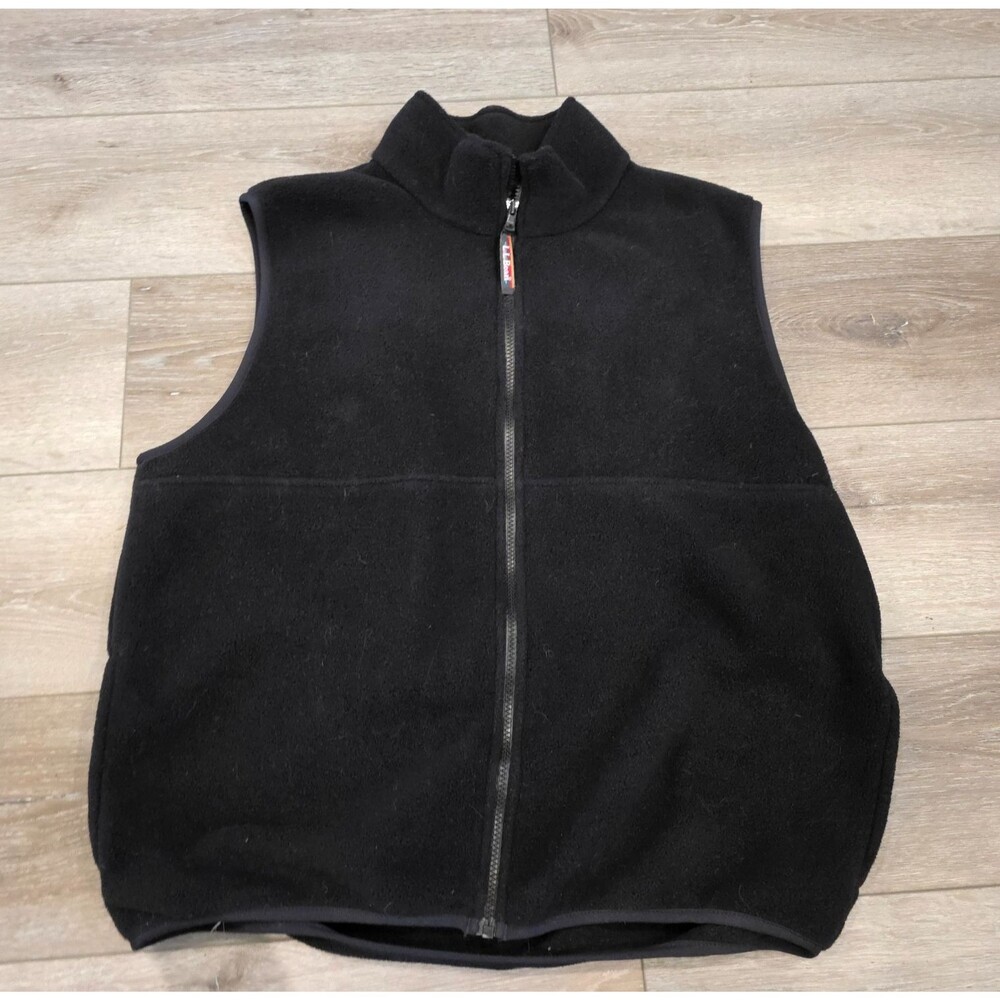 LL Bean Vest Mens Large Reg Black Fleece Full Zip Pocket Hiking Outdoor Casual